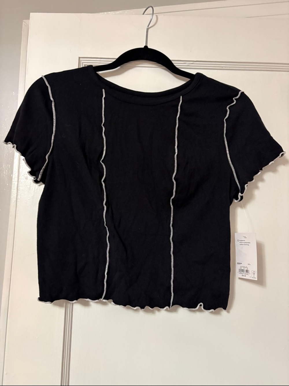 SO Black Crop Top with White Contrast Seams